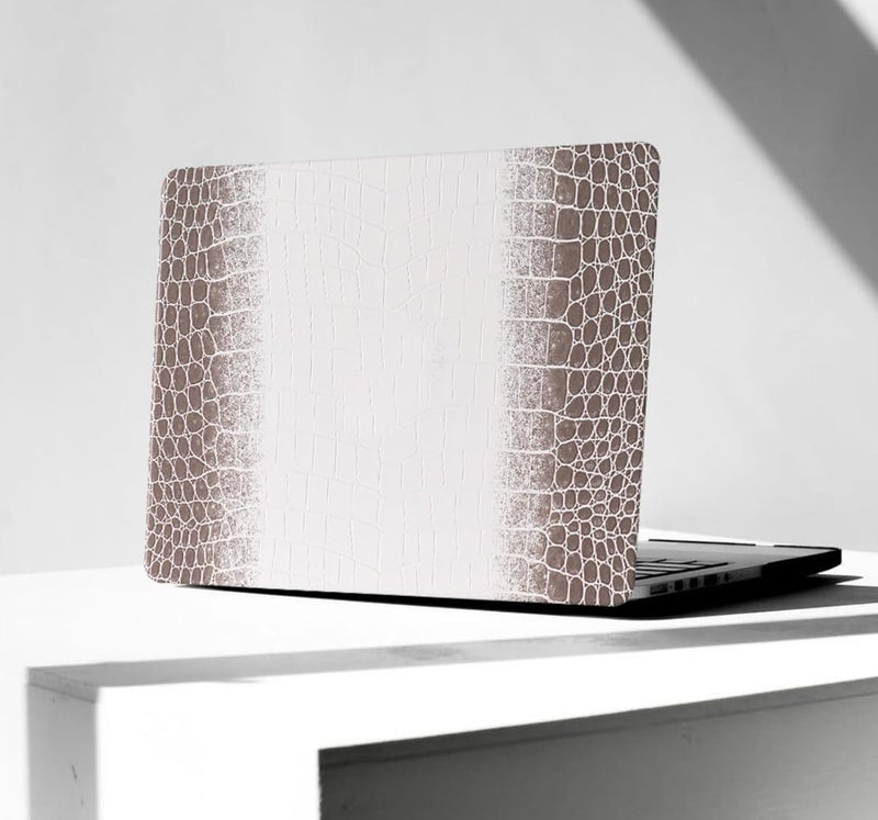 KEROM Compatible with Crocodile MacBook Air 13 Inch Case 2025-2022 M4 M3 M2 A3240 A3113 A2681, Textured Elegant Luxury Aligator Skin Snakeskin PU Leather Hardshell Case & Keyboard Cover, Brown White - Image 1